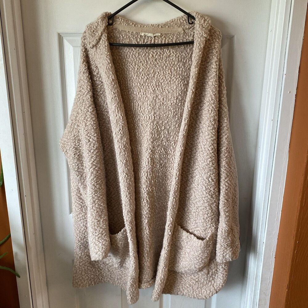 Lovestitch Chunky Knit Cardigan Hooded Beige Women’s Size L/XL